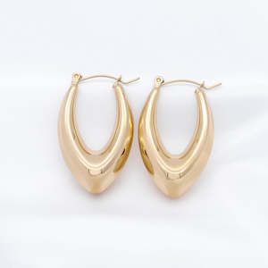 Jewellery: Stainless Steel Chunky Oval Hoop Earrings - Gold