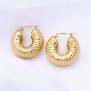 Jewellery: Stainless Steel Chunky Textured Hoop Earrings - Gold