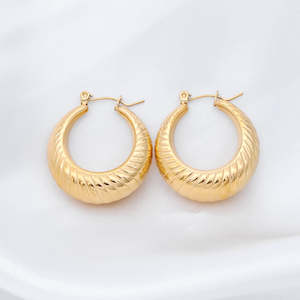 Stainless Steel Twisted Pattern Hoop Earrings - Gold