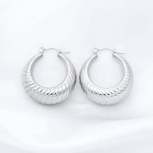 Stainless Steel Twisted Pattern Hoop Earrings - Silver