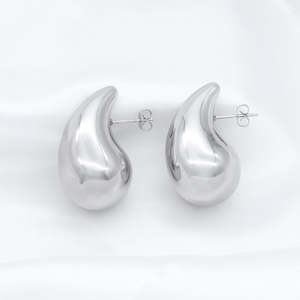 Stainless Steel Teardrop Earrings - Silver