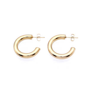 Jewellery: Stainless Steel Thick Tube Hoop Earrings - Gold