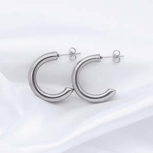 Stainless Steel Thick Tube Hoop Earrings - Silver