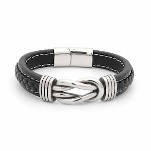 Jewellery: Love Knot Symbol Black Leather Bracelet