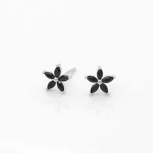 Black CZ Flower Stud Earrings