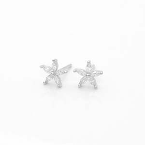 Clear CZ Flower Stud Earrings