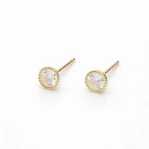 Round CZ Martini Stud Earrings - Gold