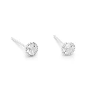 Round CZ Martini Stud Earrings - Silver