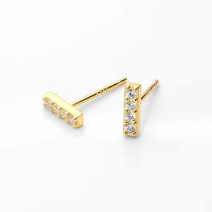 CZ Paved Bar Stud Earrings - Gold