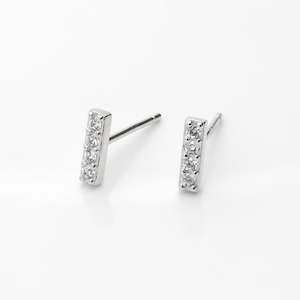 CZ Paved Bar Stud Earrings - Silver