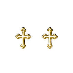 Gothic Cross Stud Earrings - Gold