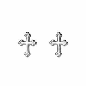 Gothic Cross Stud Earrings - Silver