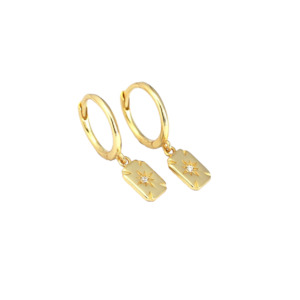 North Star Rectangle Charm Hoop Earrings - Gold