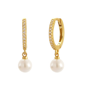 Pearl Charm Hoop Earrings - Gold