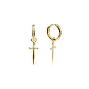 Daggers Charm Hoop Earrings - Gold