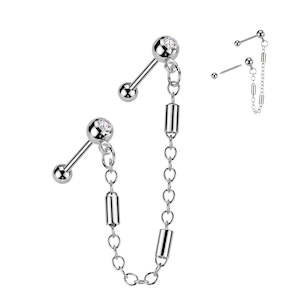 CZ Top Barbell Link Chain Cartilage Barbell