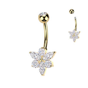 Marquise CZ Flower Titanium Belly Button Ring - Gold