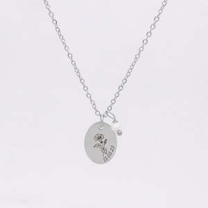 Personalised Oval Disc with Pearl Charm Necklace