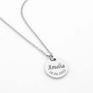 Personalised Round Disc Necklace - Name | Birth Flower | Date