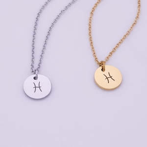 Personalised Round Disc Necklace - Zodiac & Birthstone