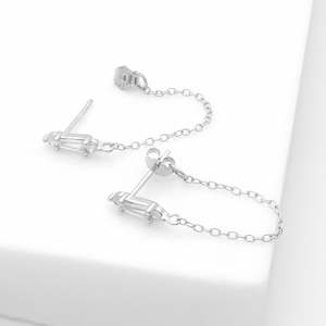 CZ Stud with Chain Earrings - Silver