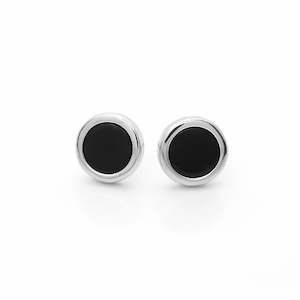 Black Onyx Round Stud Earrings