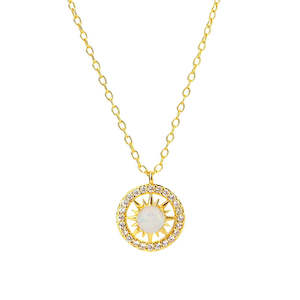 Sterling Silver Opal Sun Necklace - Gold