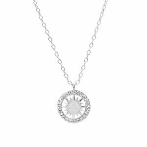 Sterling Silver Opal Sun Necklace - Silver