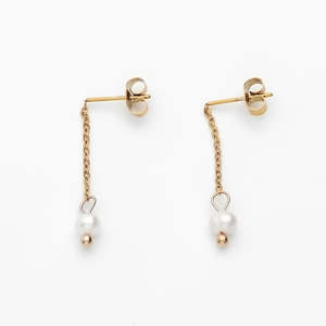 Stainless Steel Freshwater Pearl Dangle Earrings - Gold