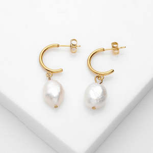 Stainless Steel Baroque Freshwater Pearl Earrings - Gold