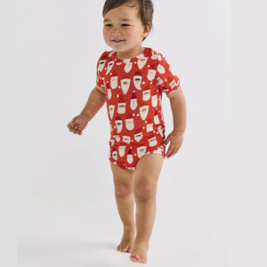 Store-based retail: Kip & Co Red Organic Short Sleeve Romper- HoHoHo