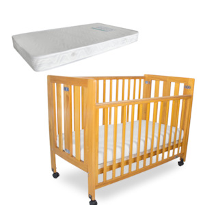 Babyhood Fold N Go Timber Cot Bundle - Baltic