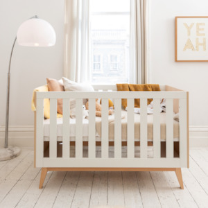 Store-based retail: BabyRest Tommi Cot (140cm x 70cm) - Oak/White