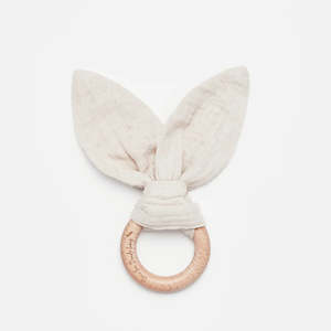 Store-based retail: Over the Dandelions Muslin Bunny Ear Teether - Sand