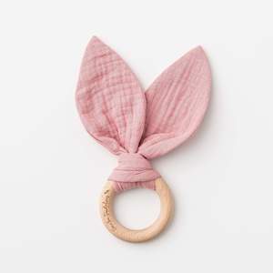 Over the Dandelions Muslin Bunny Ear Teether - Shell Pink