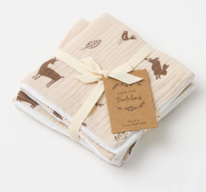 Over the Dandelions Muslin Washcloths Set of 2 - Woodlands Print