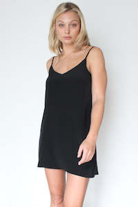 October Reign Silk Shoe String Slip Dress - Black