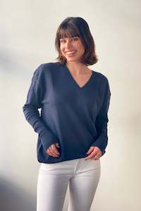 October Reign Double-V Cashmere Sweater - Navy