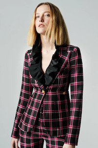 Smythe Patch Pocket Duchess Blazer - Pink Black Plaid