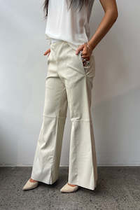 October Reign Leather Wide Leg Pants - White