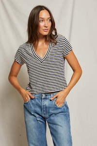 Perfect White Tee Alanis V Neck - Navy Stripe