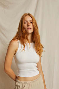 Clothing: Perfect White Tee Gigi High Neck Cropped Ribbed Tank - White