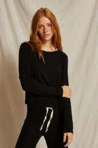 Clothing: Perfect White Tee Dixie Raglan Pullover - True Black