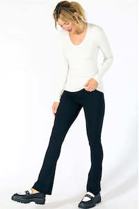 Clothing: Perfect White Tee Dolly Flare Ponte Pant - True Black