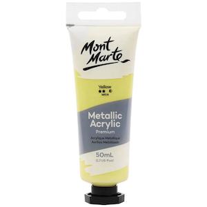 Acrylic Paint: Metallic Acrylic Paint Premium 50ml (1.7 US fl.oz) Tube - Yellow - Mont Marte