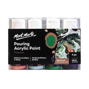 Mont Marte Pouring Acrylic Paint Set Premium 4pcs x 60ml (2oz) - Rainforest