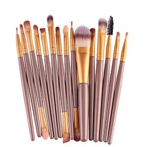 Professional 15 Pcs Cosmetic Makeup Brush Set - Gold & Lite Coffee