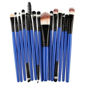 Professional 15 Pcs Cosmetic Makeup Brush Set - Black & Royal Blue