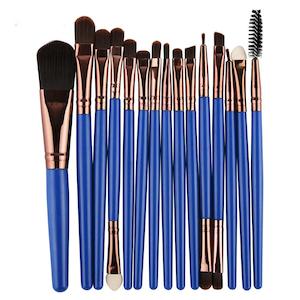 Professional 15 Pcs Cosmetic Makeup Brush Set - Rose Gold & Royal Blue