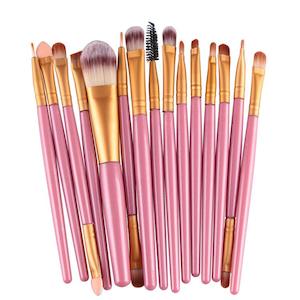 Professional 15 Pcs Cosmetic Makeup Brush Set -Gold & Pink